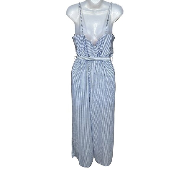 Sienna Sky Womens Tie Front Jumpsuit Blue and White Pinstripe Size Medium - Picture 3 of 14